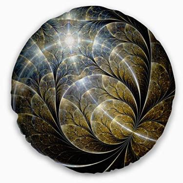 Imagem de Flor fractal dourada simétrica Designart com iluminação floral sala de estar, sofá, almofada de alta qualidade + capa de almofada impressa em ambos os lados 50 cm