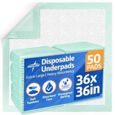 Imagem de Medline Incontinence Bed Pads 36 x 36 in (50 Count), Large Disposable Underpads with Heavy Absorbency, Quilted Chucks Pads for Adults, Kids and Babies
