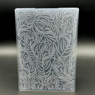 Imagem de Modelo de pasta em relevo de plástico 3D penas de pavão textura A6 tamanho para fazer cartões, faça você mesmo, scrapbooking, papel, artesanato, artesanato, scrapbook, artes, decoração