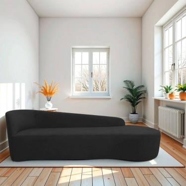 Imagem de Recamier Curvo Orgânico 200cm 3 Lugares Lado Direito para Sala Estar Bouclé Paris Preto