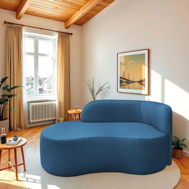 Imagem de Recamier Curvo Orgânico 160cm 2 Lugares Lado Esquerdo para Sala ou Quarto Linho Japão Azul royal
