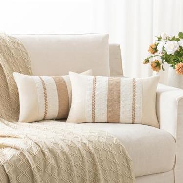 Imagem de Alsoo Conjunto de 2 capas de almofada Boho 30,5 x 50,8 cm, capa de almofada decorativa marrom claro para sofá sala de estar, casa de fazenda moderna neutra boêmia rústica decoração de casa