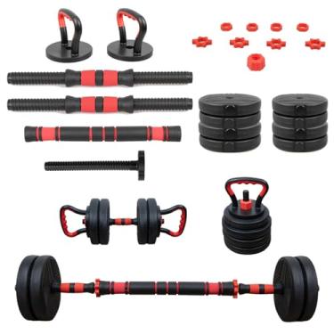 Imagem de Kit Halteres e Anilhas Kettlebell Ajustáveis Academia Fit 6 em 1 Peso Musculação até 15kg Ajustável Preto