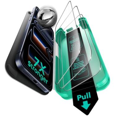 Imagem de ESR Pacote com 3 películas de vidro 9H+ para iPhone 17 Pro Max, [à prova de estilhaçamento de grau militar], com tecnologia antirreflexo AR, vidro temperado ultradurável Armorite com bandeja ultra