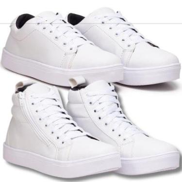 Imagem de Tênis Feminino branco + bota esportiva branca dupla dinâmica. Estilo Skate, Balada.-Feminino