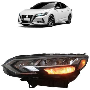 Imagem de Farol Dianteiro Sentra 2023 2024 Máscara Negra Led Lente Lisa Acrílico