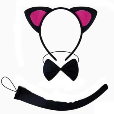 Imagem de Kirei Sui Black Cat Headband Bowtie Tail 3-Piece Costume Halloween Dress Up Accessories for Kids and Adult Black Pink