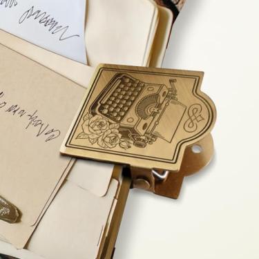 Imagem de ANATTASOUL Clipe de diário vintage máquina de escrever vintage e clipe de caderno de viagem de metal rosa, clipes decorativos de latão resistente para livro, papel, marcador de página