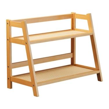 Imagem de WeiLaiKeQi Prateleira de armazenamento de artigos diversos de decoração para casa com duas camadas para balcão de quarto e casa, Bamboo Color L