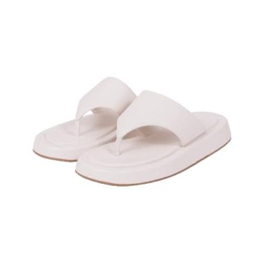 Imagem de Chinelo Feminino Tira Grossa Plataforma Leve E Macio Couro (Off White, BR, Adulto, Numérico, 37)