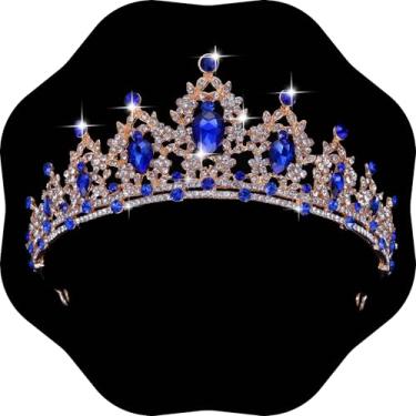 Imagem de Coroa Da Rainha Kamirola E Tiaras Coroa De Princesa Para Mulheres E Meninas Tiaras De Cristal Para Noivas, Princesas Para Casamento E Festa, Gold Blue