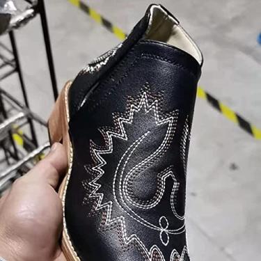 Imagem de Botas femininas de inverno quentes de couro sintético bordadas para uso ao ar livre botas curtas botas de cano curto, Preto, 37 BR