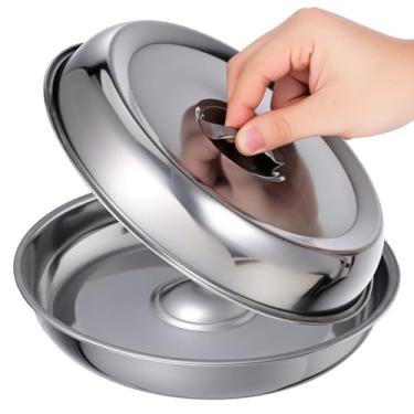 Imagem de Zerodeko Pacote Com 2 Capas de Aço Inoxidável para Bifes - 9,45" para Pratos de Derretimento de Alimentos, Hambúrgueres E Queijos Com Alças Resistentes Ao Calor, Chapa Plana, Churrasqueira,