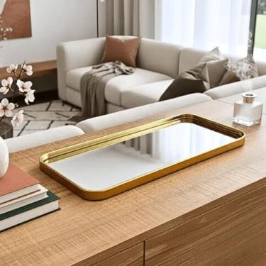 Imagem de Bandeja Espelhada Dourada Preta Prata 35m Servir Decoração (Bandeja Dourada)