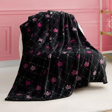 Imagem de Juicy Couture Elegante cobertor de pelúcia ombré diamante coroa 127 cm x 178 cm, preto - cobertores decorativos para sofás, mantas para cadeiras e camas