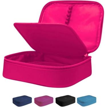 Imagem de Estojo Escolar Infantil Organizador Box Grande Com Divisória Bolsinha Lisa 2 Compartimentos 100 Lápis Unissex Material Escolar Resistente Pink