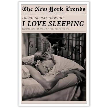 Imagem de BNGFDV Arte de Parede Feminista Retrô Preto e Branco Vintage Funky Girl Sleeping Prints Jornais Estéticos Cartazes em Tela para Dormitório Feminino Decoração de Parede 40 x 61 cm Sem Moldura