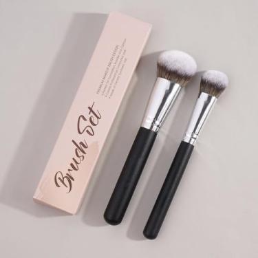 Imagem de Conjunto de pincéis de maquiagem de 3 peças, corretivo, blush, Kabuki facial, mistura líquida para pintura de pontos de polimento para viagem (prata)