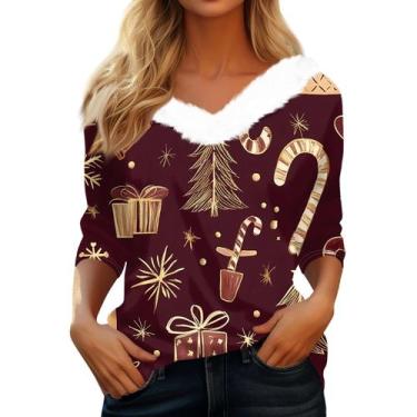 Imagem de Suéteres de Natal para mulheres COTECRAM Trendy Manga 3/4 com decote e