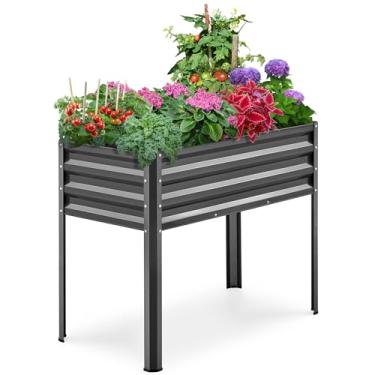 Imagem de KING BIRD Canteiro elevado de jardim com pernas galvanizado, caixa de plantação elevada para quintal, pátio, varanda, 86 x 44 x 80 cm, cinza escuro