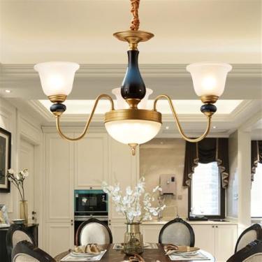 Imagem de Lustre de luxo europeu para sala de estar, estilo retrô americano, em cerâmica, para restaurante, quarto, escritório, hotel, villa, café, com luminária pendente de LED (3 lâmpadas).