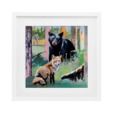 Imagem de Stupell Industries Impressão emoldurada branca de animais da floresta no espaço profundo sob vidro, design de Adam Swanson, 33 x 33