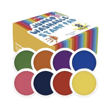 Imagem de Almofadas de tinta extra grandes de 17,8 cm para crianças, laváveis e não tóxicas conjunto de carimbos de pegada de mão arco-íris para arte de impressão digital, confecção de cartões, scrapbooking, 8