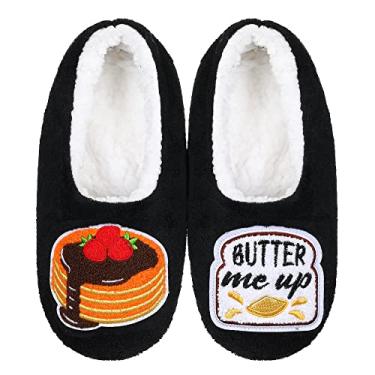 Imagem de ZYZX Meias femininas engraçadas com pegas, antiderrapantes, quentes, macias, aconchegantes, para casa, chinelos fofos, forro de lã, meias felpudas para uso interno, 048bmup preto, 5-6