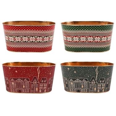 Imagem de 4 peças de baldes de metal de Natal, decorações de Natal, baldes de gelo, potes de metal, baldes galvanizados para doces, bebidas, banheira de bebidas para festas, mesa de Natal, centro de mesa