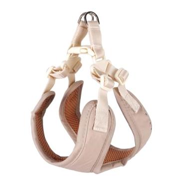 Imagem de Acrorabo Peitoral para cães pequenos – Colete ajustável de algodão macio e malha respirável, design confortável sem puxar com anel em D de aço inoxidável para caminhadas e treinamento (bege, grande)