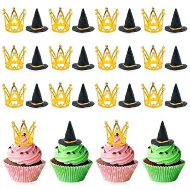 Imagem de 24 Pcs Witch Hat and Crown Cake Topper,Wicked Cake Topper and Wicked Cupcake Toppers,For Party, Birthday Cake, Craft Decoration