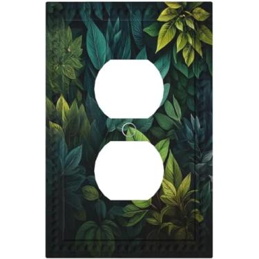 Imagem de Capa de interruptor de luz decorativa Folhas verdes na calada da noite 1 Gang Single Duplex Outlet Placa de parede placa elétrica