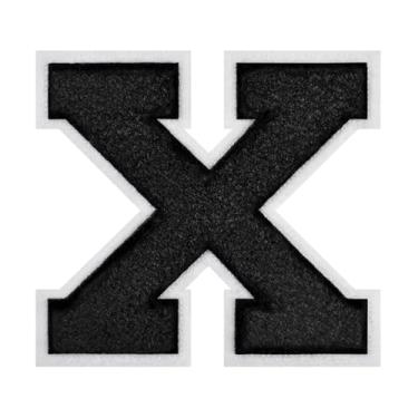 Imagem de 1 Patch de letra de chenille preto de 11,4 cm com borda branca – Adesivos do alfabeto para roupas, jaquetas, mochilas, chapéus para decoração personalizada, nome personalizado e artesanato. (X)