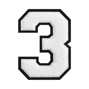 Imagem de 1 peça de patch de número de chenille de ferro branco de 11,4 cm com borda preta – Remendos do alfabeto para roupas, jaquetas, mochilas, chapéus para decoração personalizada, nome personalizado e