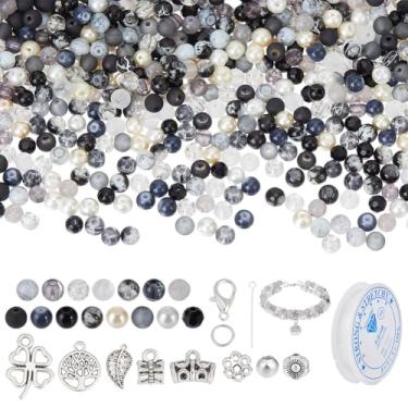 Imagem de PH PandaHall 1000 contas de vidro para kit de fabricação de joias, contas de vidro redondas de 6 mm para pulseiras, contas pretas soltas para brincos faça-você-mesmo, colar, artesanato, com tubo de