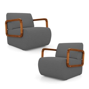 Imagem de Kit 02 Poltronas Decorativas Orgânica Living Kavya Linho Grafite - Desk Design