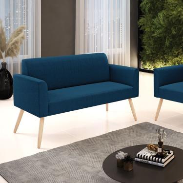 Imagem de Sofá 2 Lugares Namoradeira Pé Palito Natural Marisa Bouclê Cor Azul