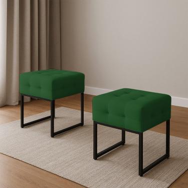 Imagem de Puff Sala Decorativo Industrial Kit 2 Elisa Veludo D03 - D'rossi Verde