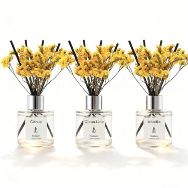 Imagem de Redeam Conjunto de 3 difusores de palheta, difusor de óleo perfumado de baunilha e linho cítrico com 5 varetas, difusor de palheta para casa, banheiro, ambientador de 4 ml cada