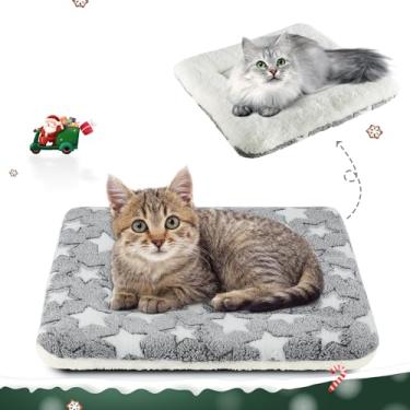 Imagem de Mora Pets Cama de gato Almofada para caixa de cachorro com estampa de estrela Tapete de caixa lavável Almofada de canil de lã reversível para cães 52 x 46 cm Cinza