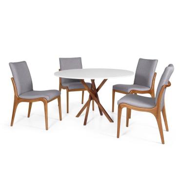 Imagem de Conjunto Mesa De Jantar Redonda 120cm June Branca Com 4 Cadeiras Garbo Cinza Escuro