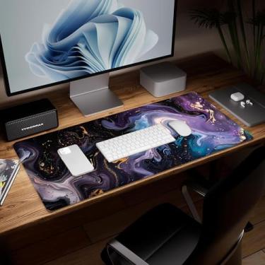 Imagem de Almofada de mesa de couro para plantas, mouse pad de arte colorida grande teclado de computador para jogos mousepad à prova d'água protetor e capa de mesa, tapete decorativo de couro PU para laptop