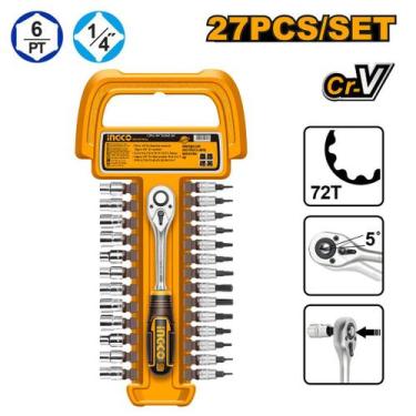 Imagem de Jogo De Soquetes 1/4Pol Com 27 Peças INGCO