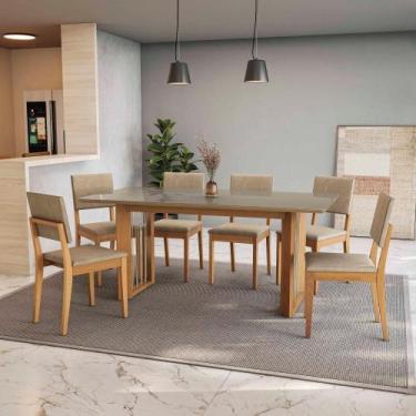 Imagem de Conjunto Sala De Jantar Dora Em Madeira Maciça 6 Cadeiras Linho Fendi 
