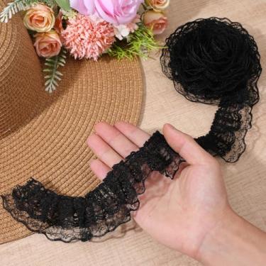 Imagem de WJIAAA Acabamento de babados de renda preta, 4,6 cm x 6 metros, borda de 2 camadas, fita de nylon com babados para artesanato, costura, faça você mesmo