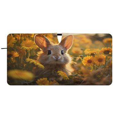 Imagem de CEBUGI Para-brisa de carro dobrável sombra coelho com margaridas amarelas cortinas de janela de carro guarda-chuva pára-brisa frontal para acessórios de carro bloqueador solar refletivo de carro legal