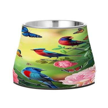 Imagem de STAYTOP Lindas tigelas de aço inoxidável para cães de peônias e pássaros, tigelas de alimentação de gatos, fofas tigelas antiderrapantes para cães e gatos