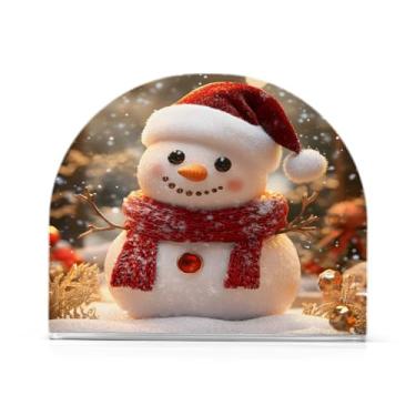 Imagem de Qilmy Bonito suporte de guardanapo de boneco de neve de Natal para mesas, porta-guardanapos de papel de placa acrílica elegante, dispensador de papel de seda independente moderno para jantar, sala de