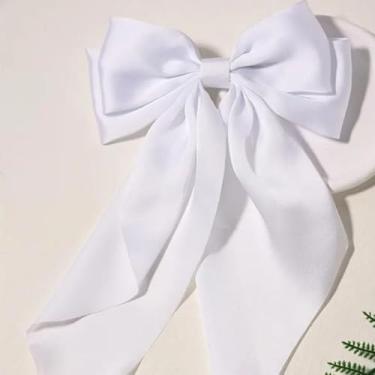 Imagem de Clipe de Cabelo Grande com Laço em Tecido Cetim Premium — Acessório Feminino Clássico e Sofisticado(Branco)