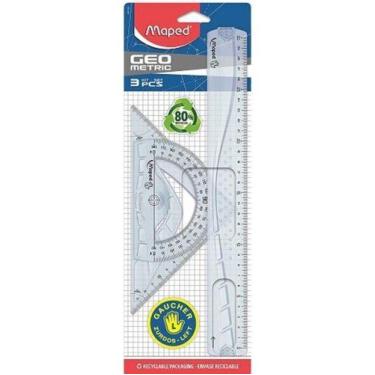 Imagem de Kit Regua Esquadro E Transferidor Para Canhoto 3 Pcs Maped